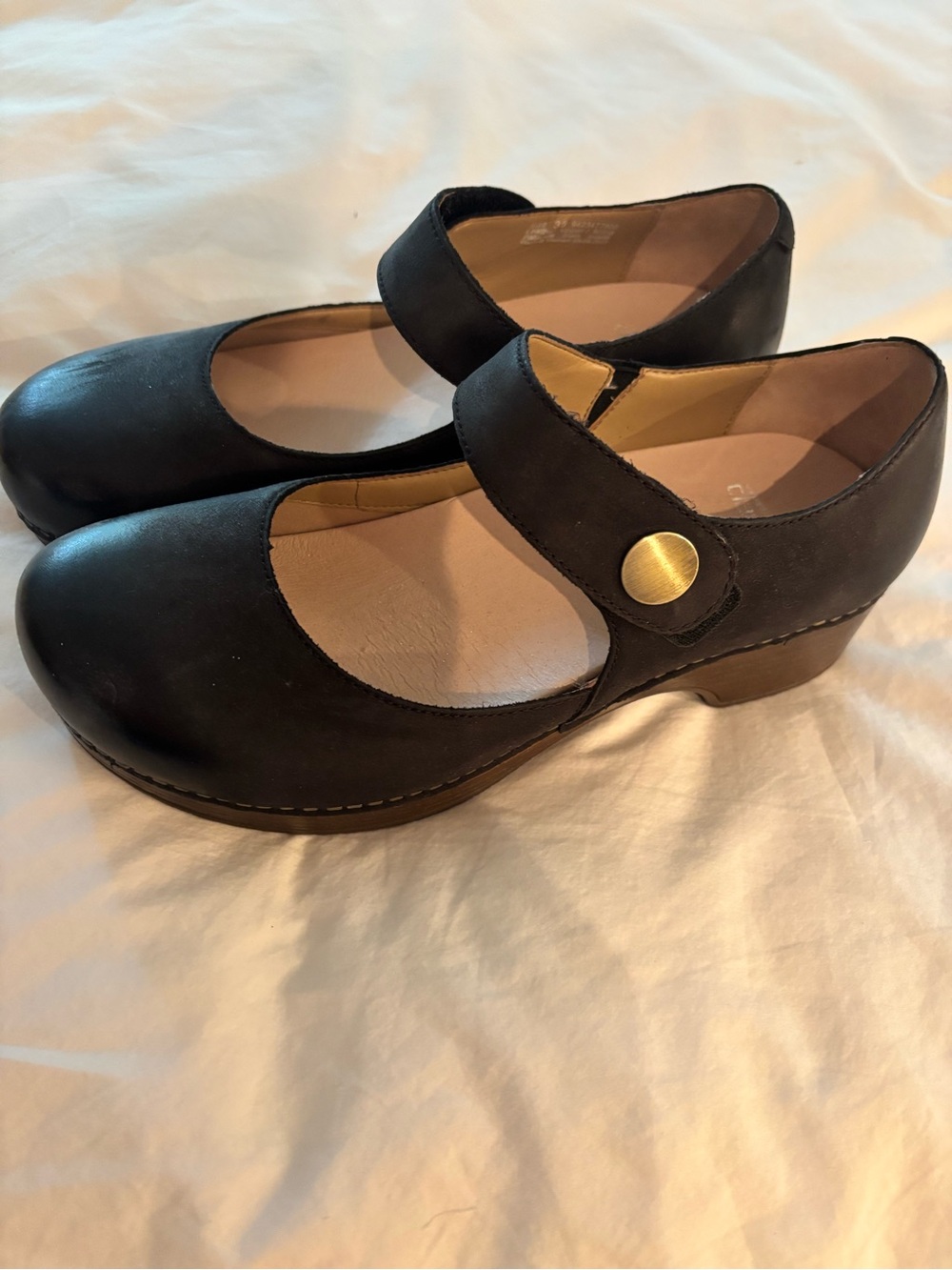 Dansko Black Mary Jane Clog with Button Strap